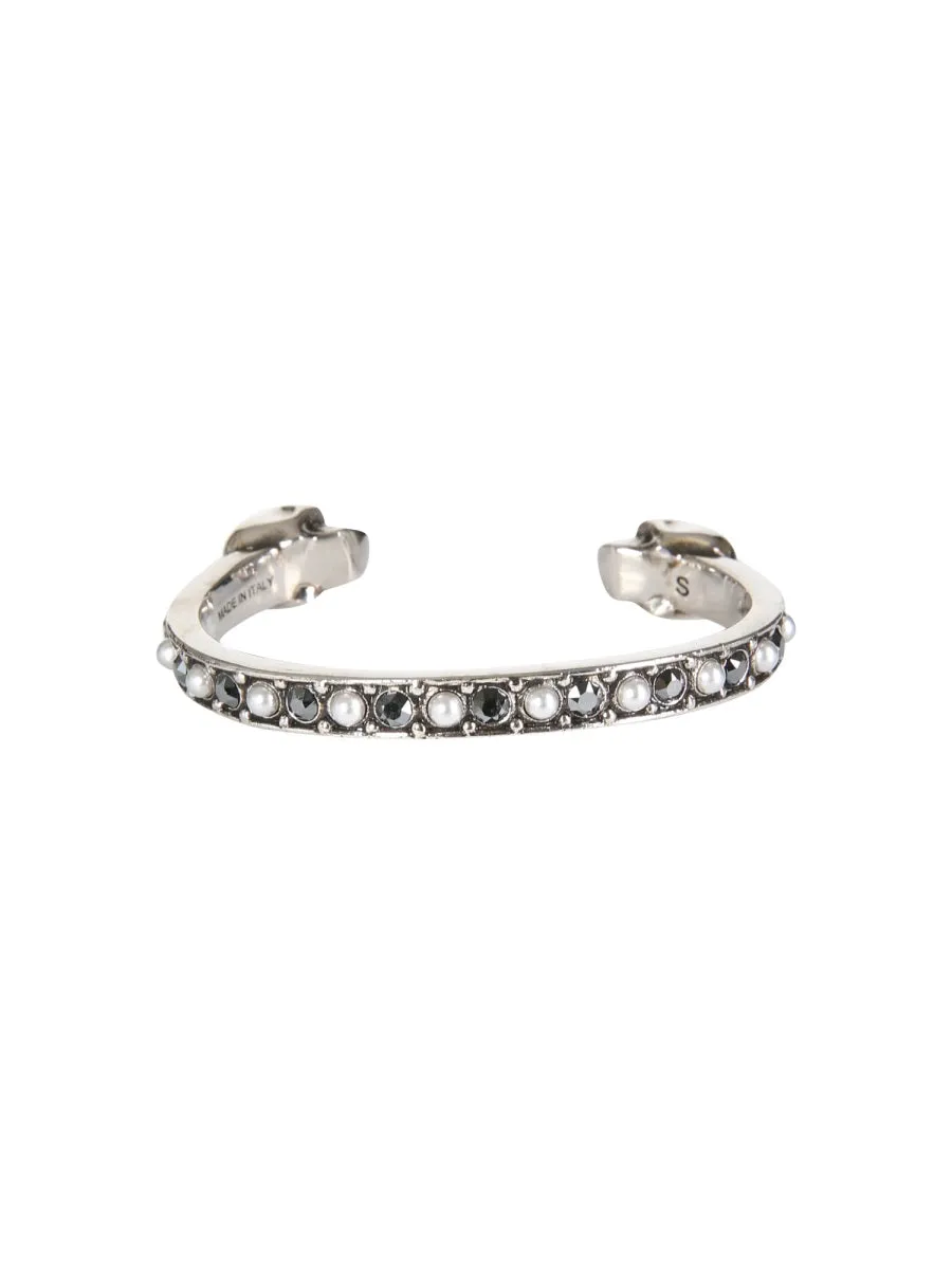 Alexander McQueen Crystal Skull Logo Detailed Bracelet