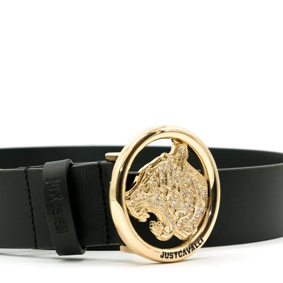 Just Cavalli Tiger Head Plaque Buckle Belt