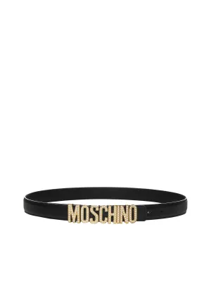 Moschino Logo Plaque Pearl Embellished Belt
