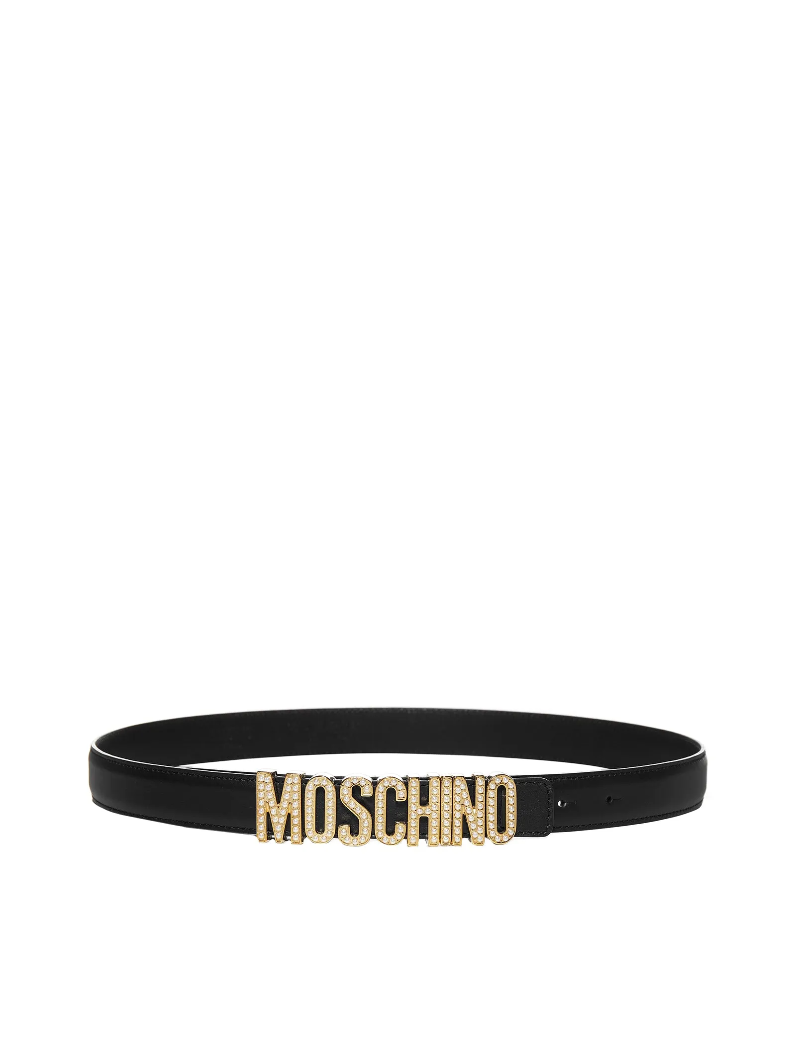 Moschino Logo Plaque Pearl Embellished Belt