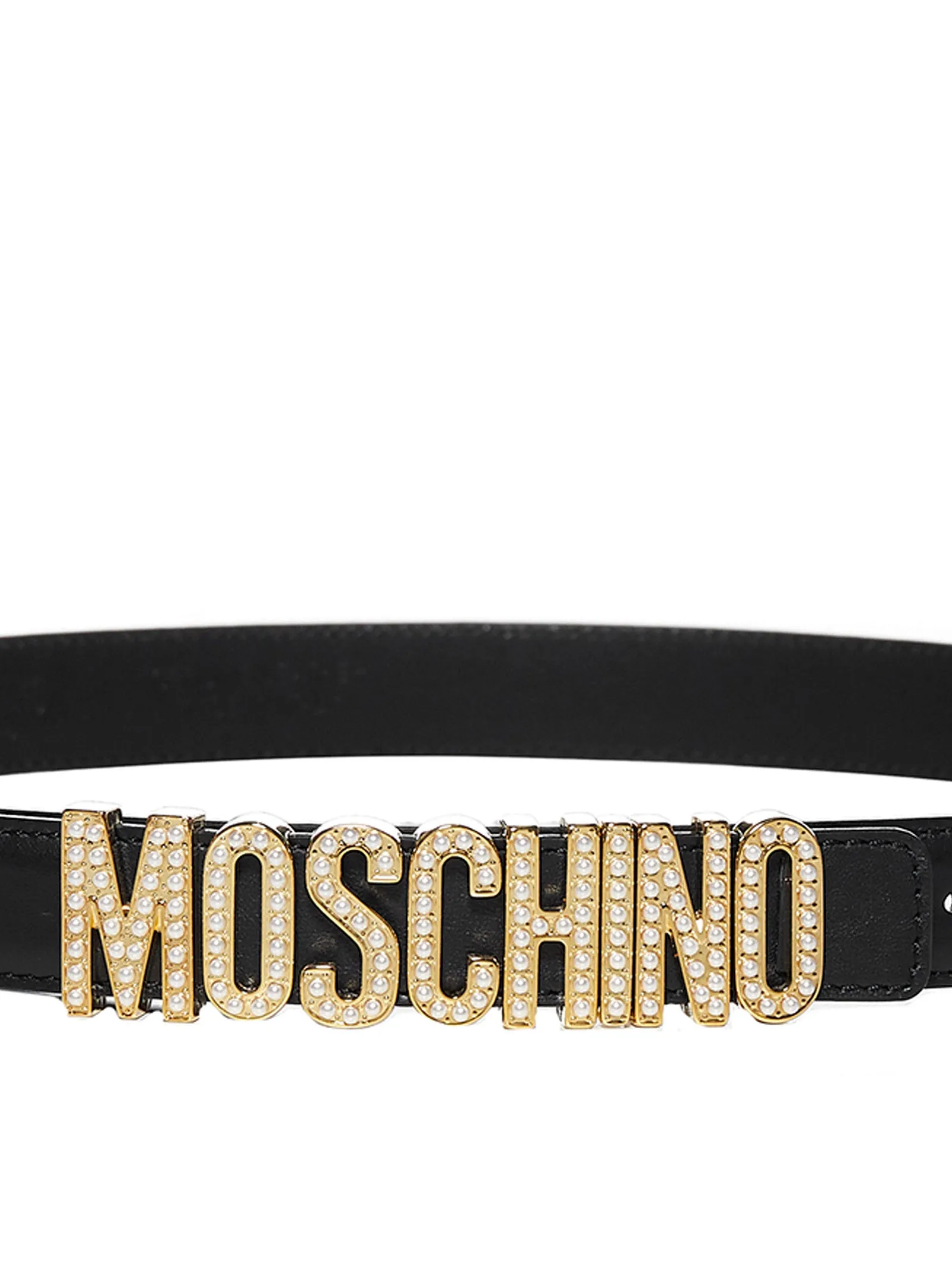 Moschino Logo Plaque Pearl Embellished Belt